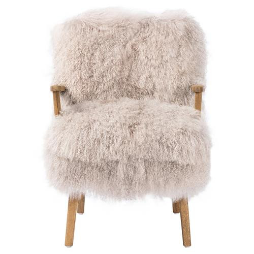 Everleigh Rustic Lodge Taupe Fur Brown Oak Living Room Arm Chair | Kathy Kuo Home