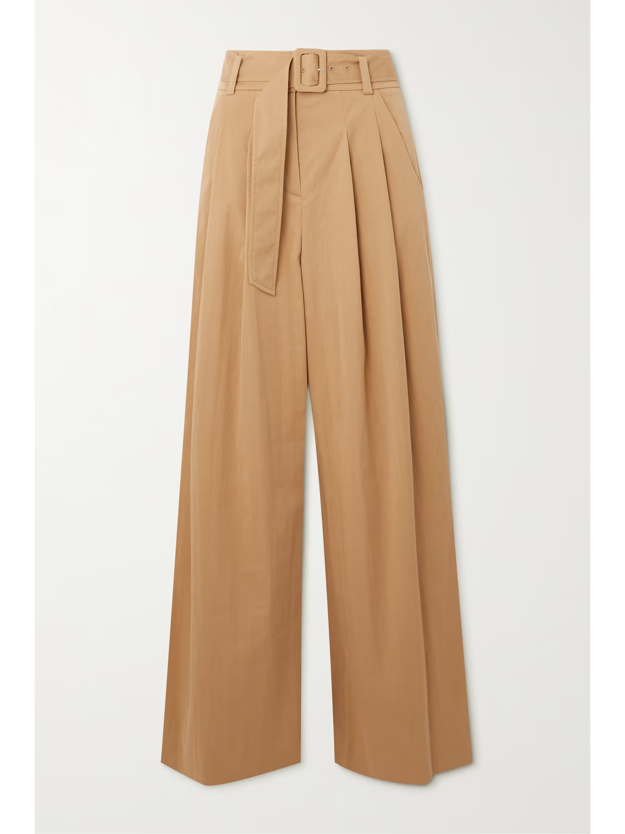 Camel Maliyah belted pleated stretch cotton-blend canvas wide-leg pants | VERONICA BEARD | NET-A-... | NET-A-PORTER (US)