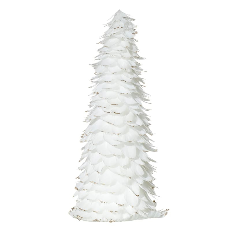White Feather with Gold Tips Tabletop Tree, 18" | At Home