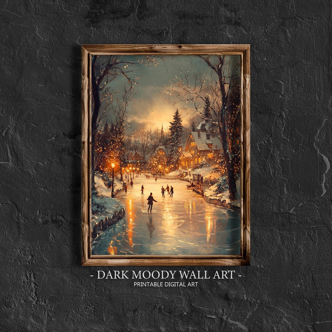 Winter Town Wall Art, Printable Vintage Christmas Wall Art, Farmhouse Winter Decor, Christmas Pri... | Etsy (US)