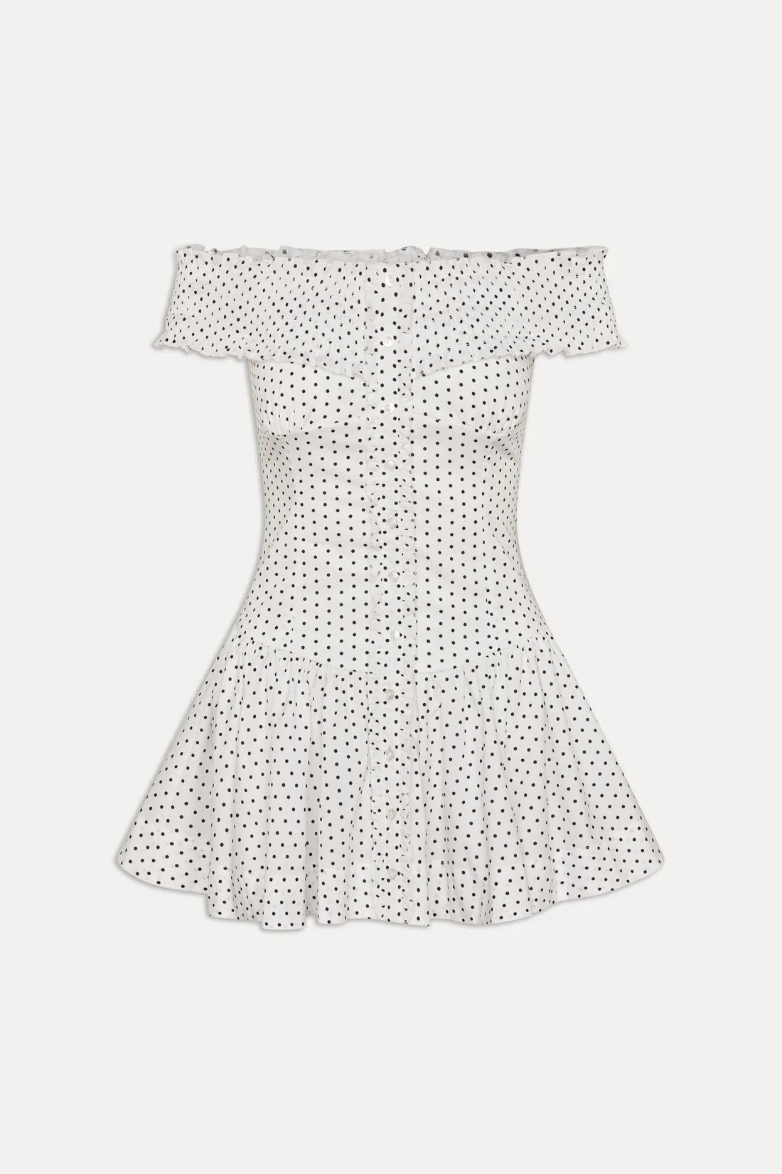 Mae Off Shoulder Mini Dress - White Polka Dot | Frankies Bikinis