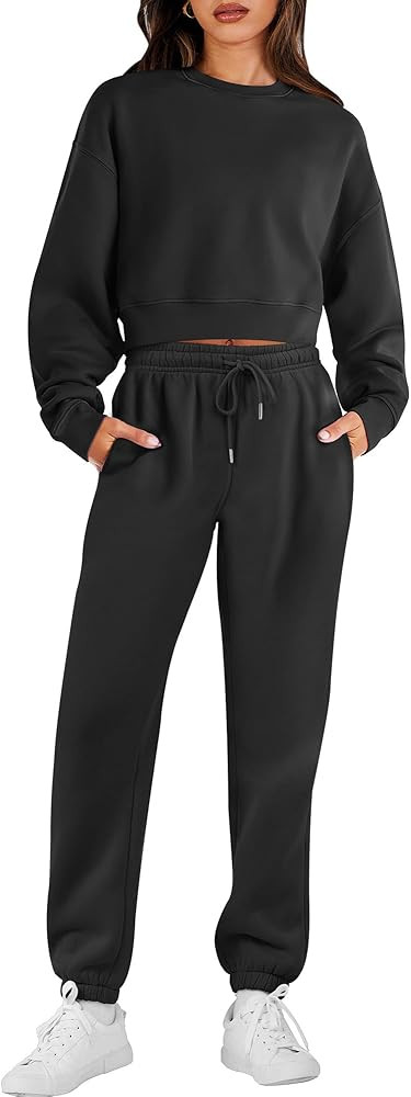 ANRABESS Women's Two Piece Outfits Long Sleeve Crew Neck Crop Sweatsuit with Jogger Pants Lounge ... | Amazon (US)