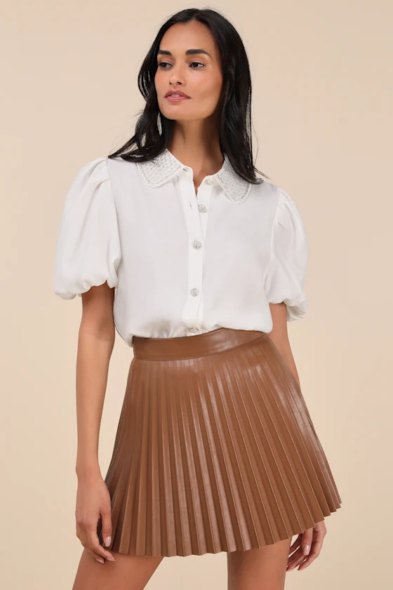 Better Luck Next Time Brown Vegan Leather Pleated Mini Skirt | Lulus
