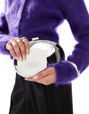 ASOS DESIGN metal hardbox clutch in shiny silver with cross body strap | ASOS (Global)