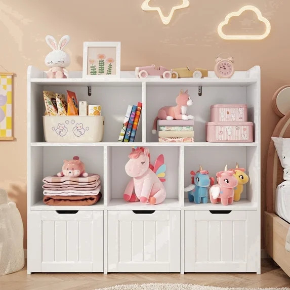 Kids Toy Storage Cabinet with 3 Movable Drawers and Bookshef, Noelse Nursery Playroom Storage Fur... | Walmart (US)
