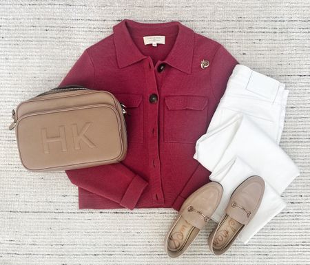 Smart casual spring outfit with ruby jumper with collar and pockets paired with white straight jeans! Perfect for spring outfits, date nights and more 

#LTKSeasonal #LTKstyletip