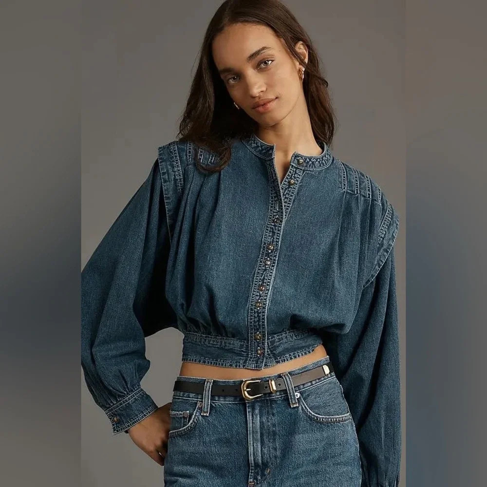 Pilcro Denim Poet Sleeve Button-Down Blouse | Poshmark