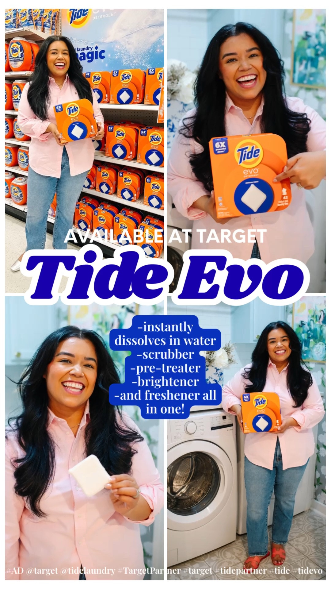 LAUNDRY MADE EASY #AD Today I’ve partnered with @target and Tide Evo to show how I’m making laundry day so much easier! 
I’ve used the Tide powder in our home for YEARS, but when I saw that @tidelaundry came out with Tide Evo, a brand new form of superior laundry detergent, I had to run to Target to pick it up!
It is made of 6 powerful layers woven into a magic tile. It instantly dissolves in water and it's  a scrubber, pre-treater, brightener, and freshener ALL IN ONE!
Which is so great for me, because yall know I’ve been upping my workouts lately, and let’s just say my detergent needs to be working overdrive these days! 
That also means I have so much more laundry each week, so adding in this little magic tile that I can toss into my laundry has made laundry a breeze! 
So cheers to squeaky clean and worry free laundry days with Tide Evo.
@target @tidelaundry #TargetPartner #target #tidepartner #tide #tidevo 


#LTKMidsize #LTKmorningroutine #LTKHome