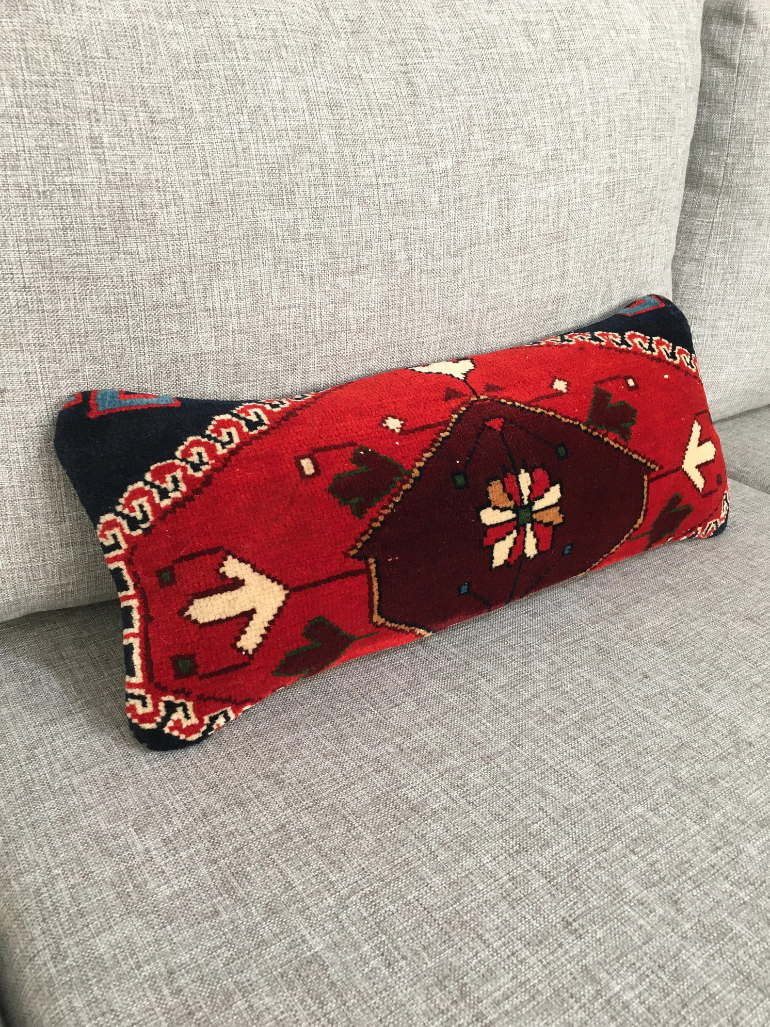 8x20 Boho Pillow Case , Red Burgundy Navy Blue Lumbar , Turkish Rug Cushion , Vintage Thrown Lumb... | Etsy (US)