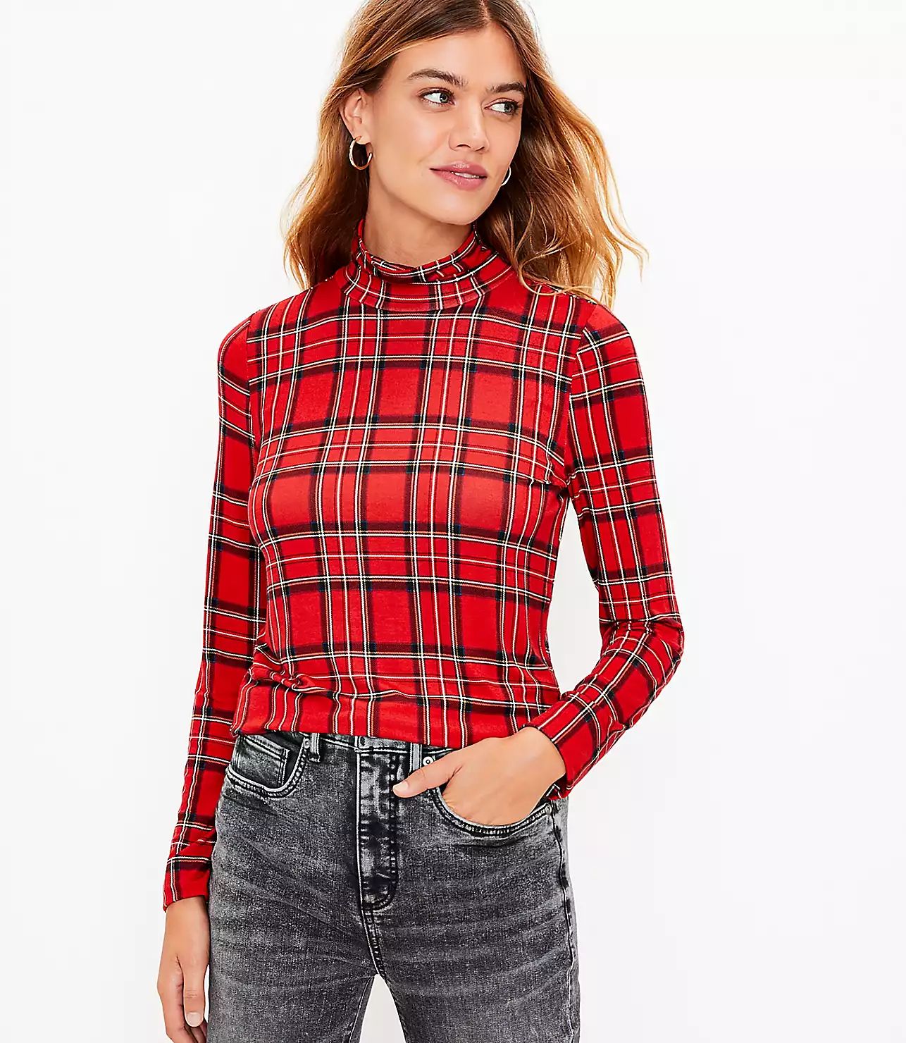 Plaid Turtleneck Top | LOFT