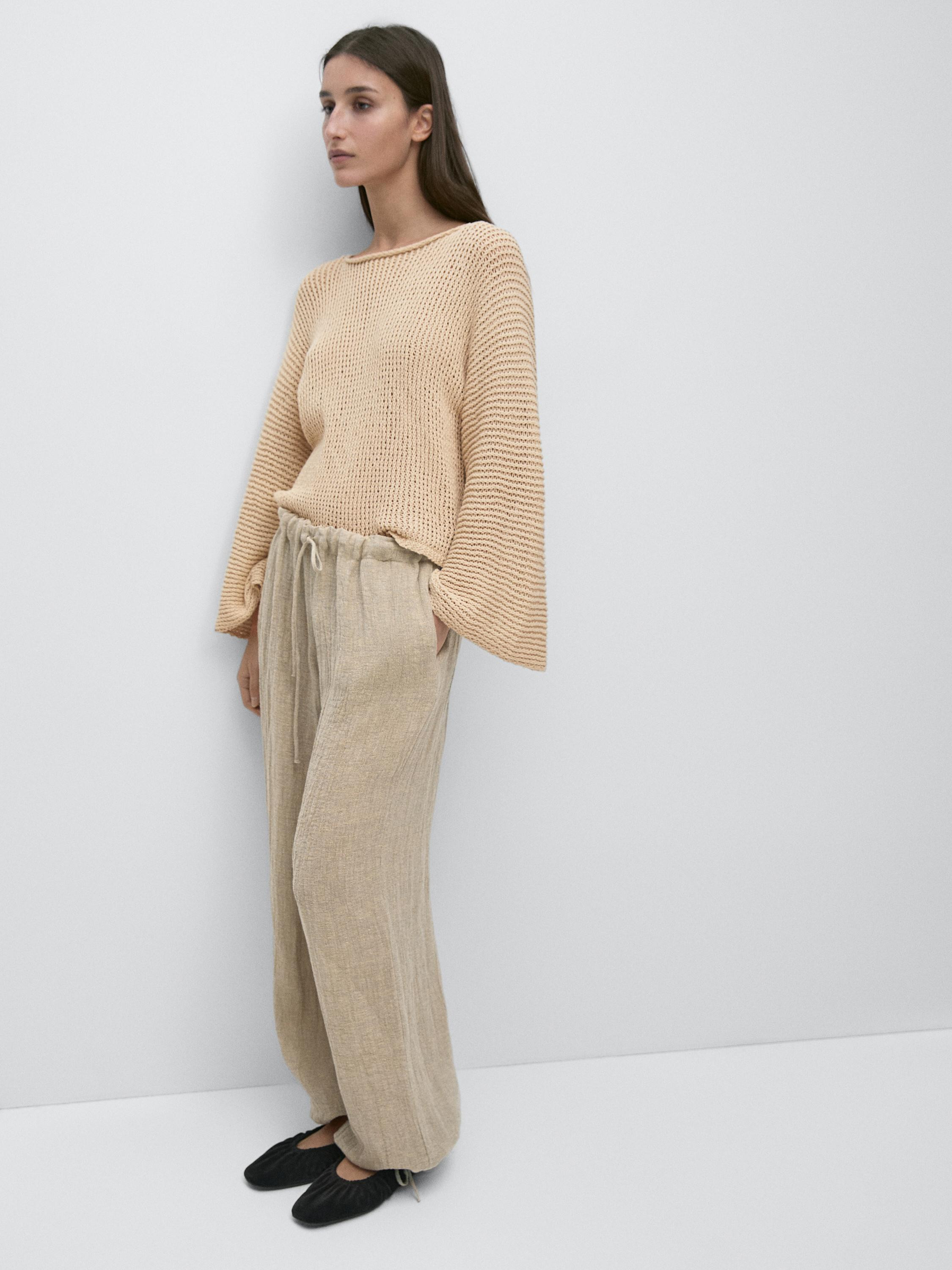 Linen blend sarouel trousers | Massimo Dutti US