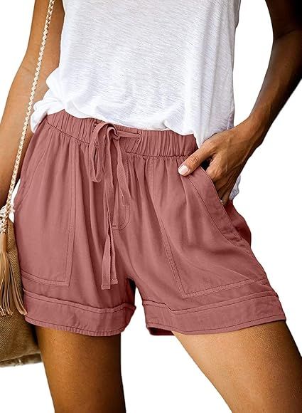 Womens Comfy Drawstring Casual Elastic Waist Pocketed Loose Fit Shorts | Amazon (US)