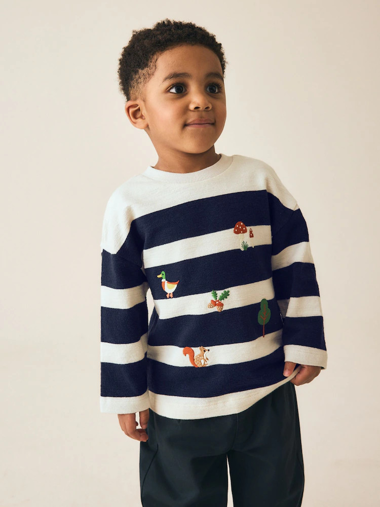 Navy/White Woodland embroidered Long Sleeve Appliqu\u00e9 T-Shirt (3mths-7yrs) | Next US