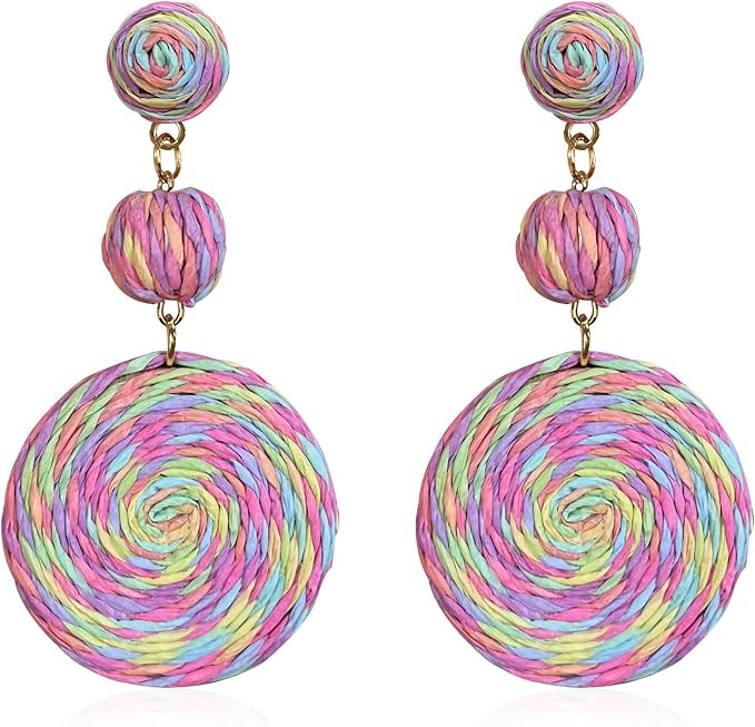 GBAHFY Raffia Round Earrings Boho Straw Earrings for Women Geometric Statement Earrings Raffia Ba... | Amazon (CA)