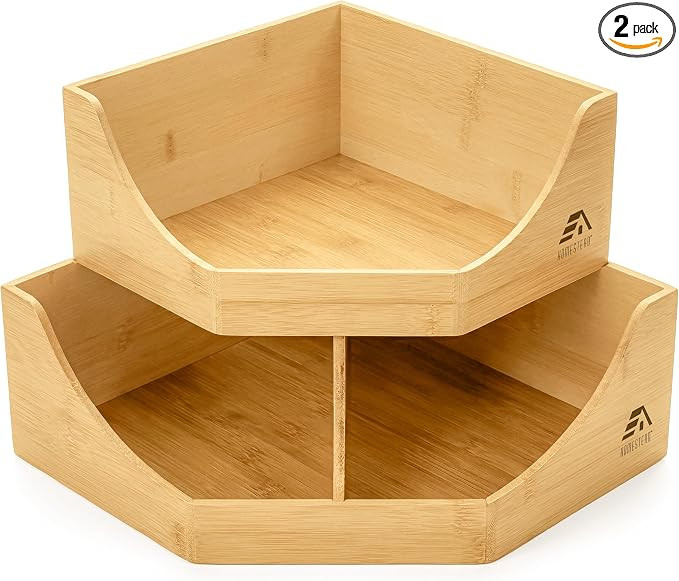 HOMESTEAD Bamboo Corner Storage Bin, 2-Tier Stackable Potato and Onion Storage Bin for Kitchen Co... | Amazon (US)