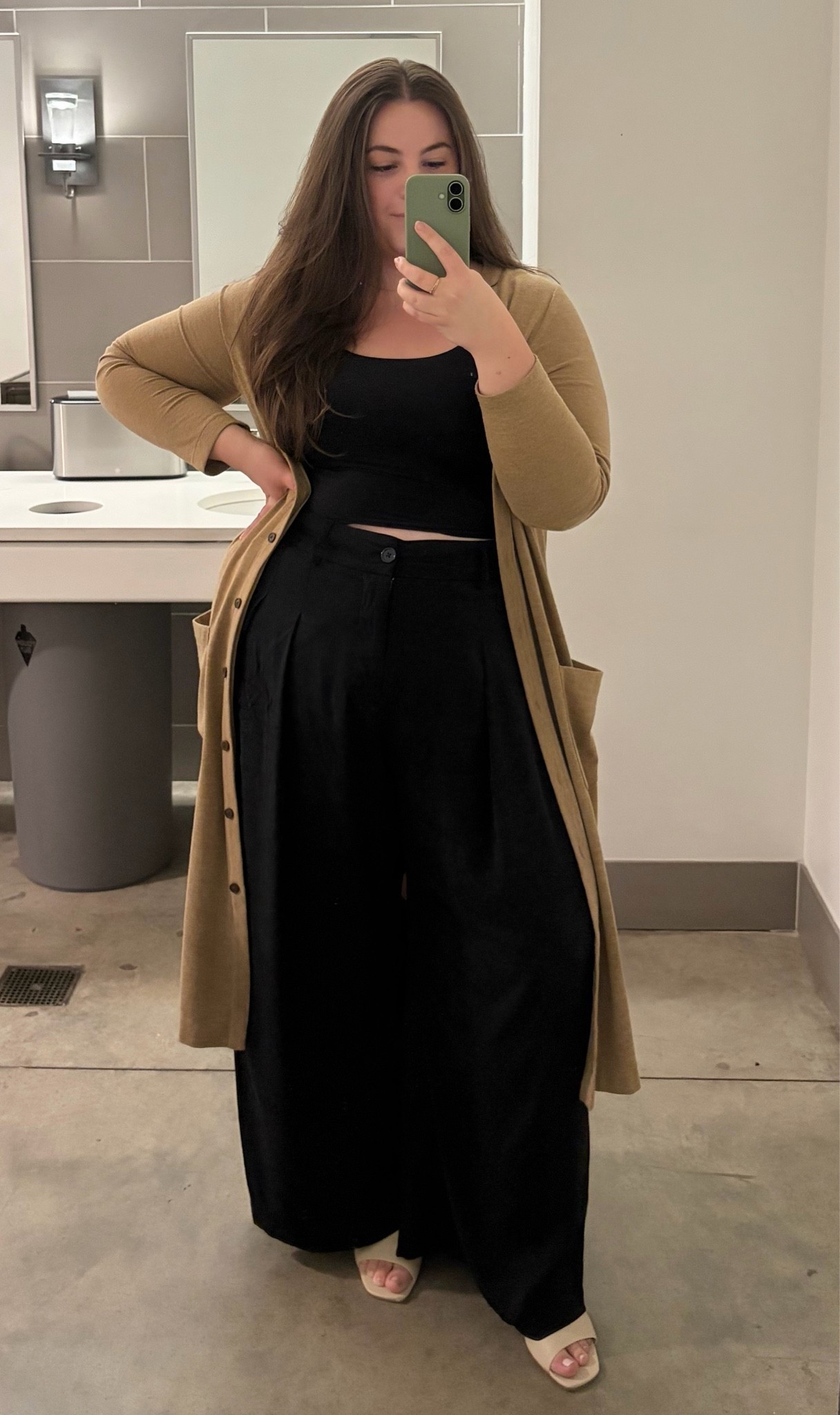 New favorite power outfit: wide leg pants, a comfy crop top, a duster, and a slightly funky heel!

#LTKWorkwear #LTKPlusSize #LTKootd