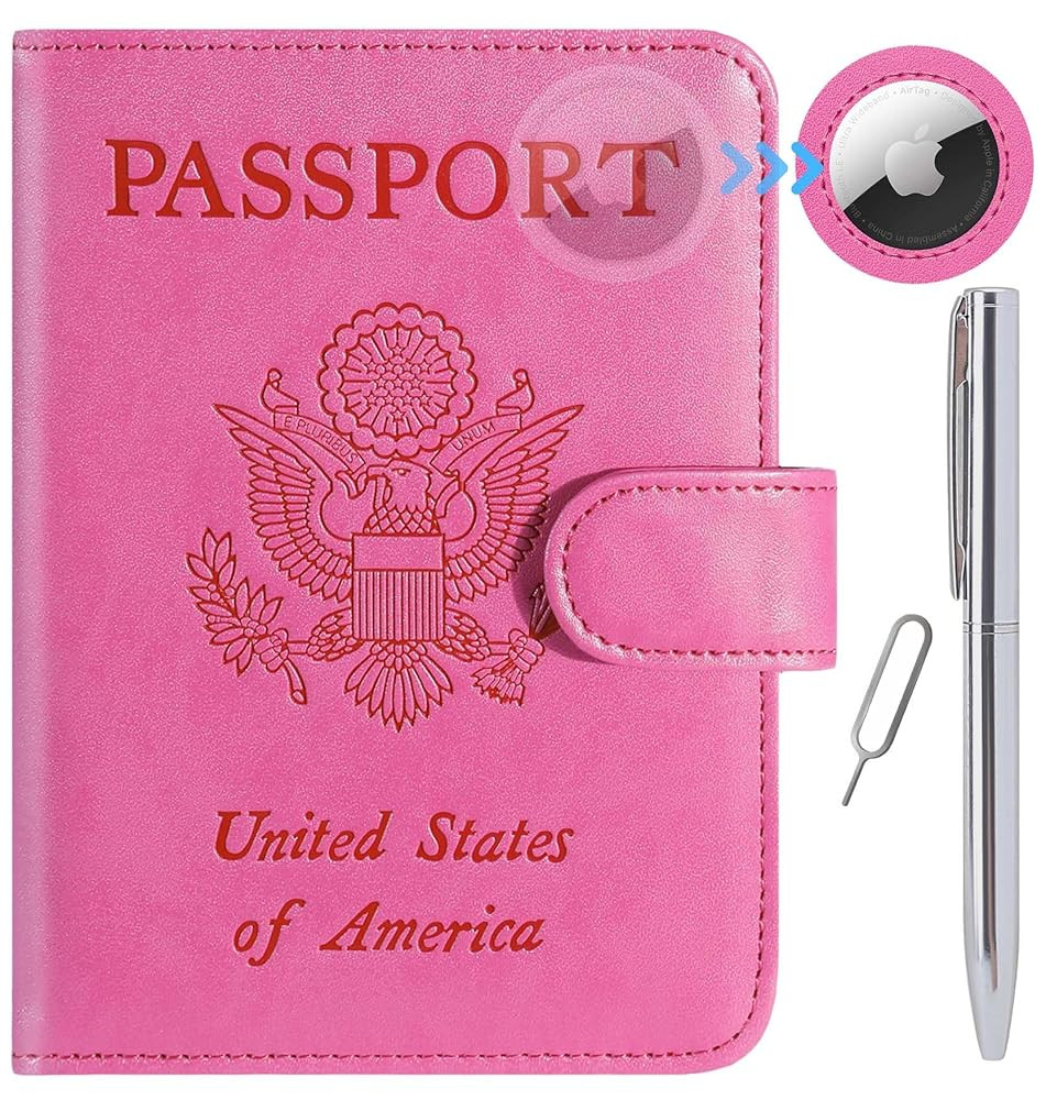 Airtag Passport Holder Cover Wallet RFID Blocking Leather Case Travel Essentials Luggage Accessor... | Amazon (US)