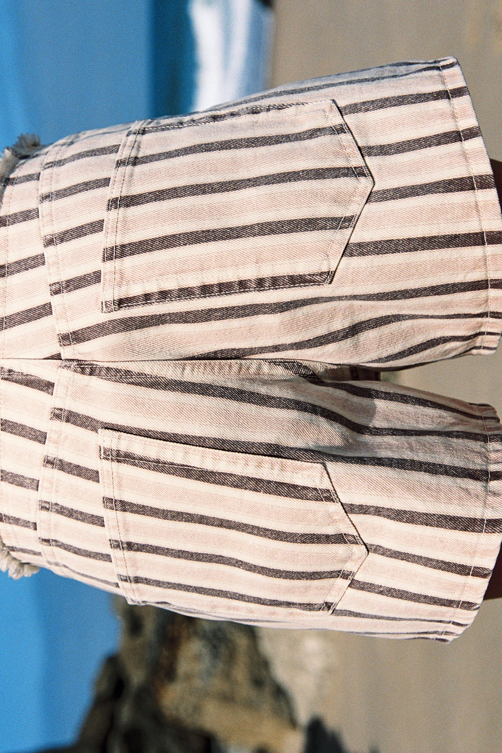 Z1975 FRAYED STRIPED DENIM SHORTS | Zara US