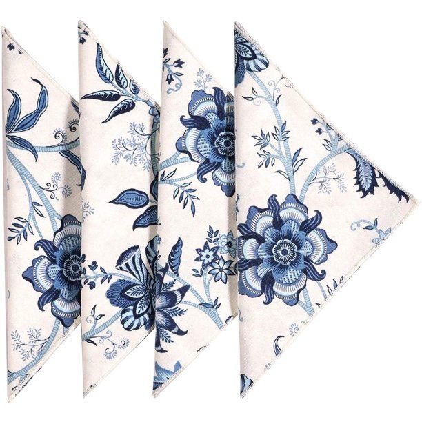 Cloth Napkins Table Linens Dinner Napkins 18”x18' Off White and Blue Cotton Floral Fabric Set o... | Walmart (US)