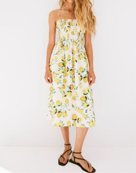 Smocked lemon print midi dress 

#LTKstyletip #LTKfindsunder50 #LTKSeasonal