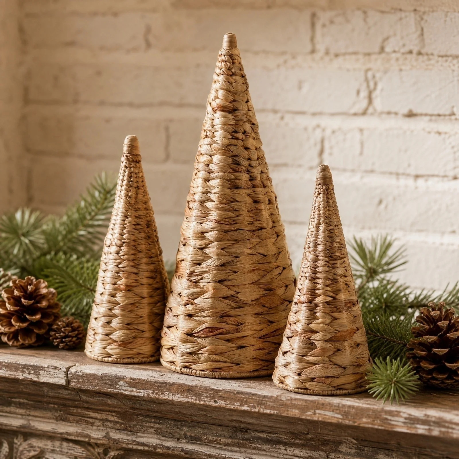 3Pcs Unlit Wicker Christmas Tree Tabletop Decor Woven Rattan Farmhouse Rustic Holiday Table Cente... | Walmart (US)
