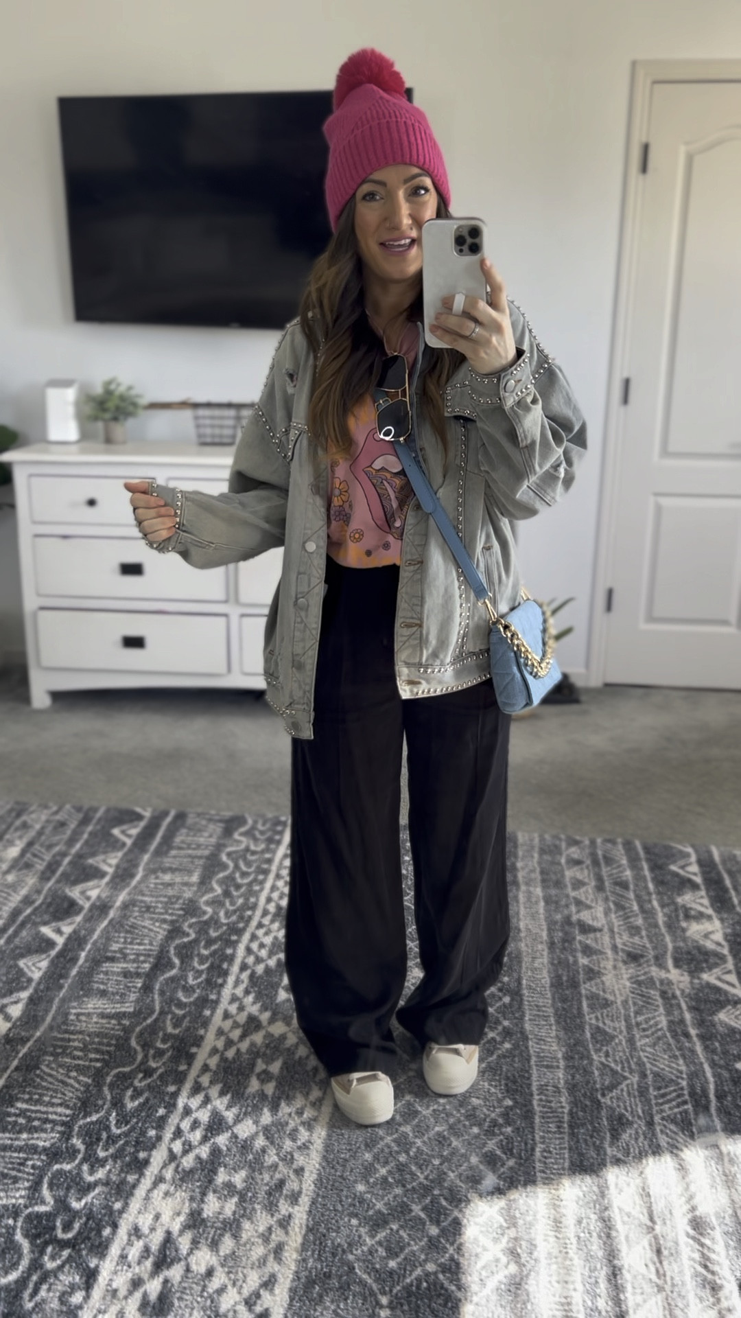 Casual trouser style! This was the perfect weekend fit! Comfy enough for errands and so cute with the pop of color! These trousers are currently on clearance making them even better because I swear they look like they should cost so much more!! True to size. Oversized Vici jacket 20% off with code ameliarose__xo! Use the comment box if you have any questions!! 

#LTKVideo #LTKstyletip #LTKsalealert