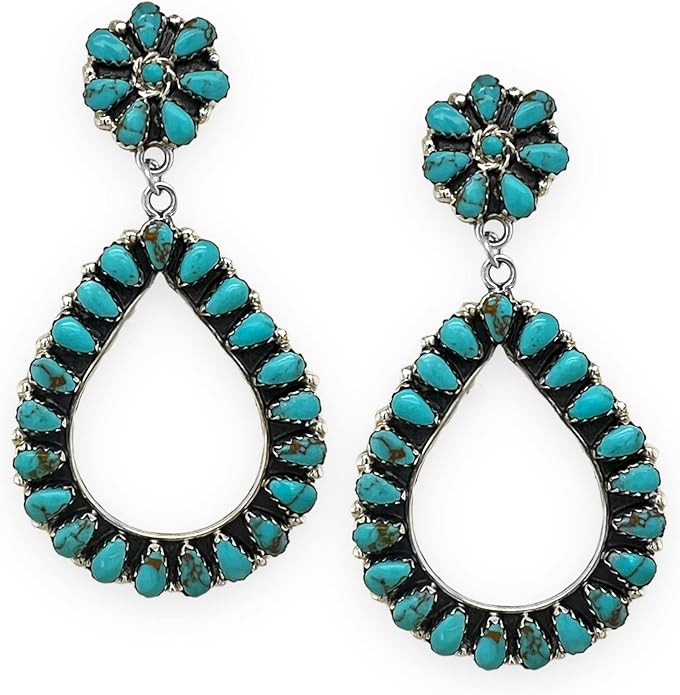 Amazon.com: Genuine Sleeping Beauty Turquoise Statement Earrings, Sterling Silver, Authentic Nati... | Amazon (US)