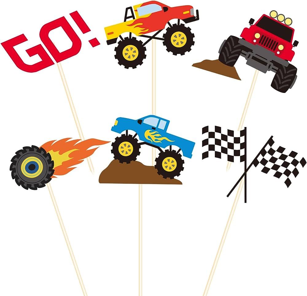 48 Pieces Monster Truck Blaze Car Cupcake Toppers RACIN Cake Toppers Cute Baby Shower Birthday Pa... | Amazon (US)