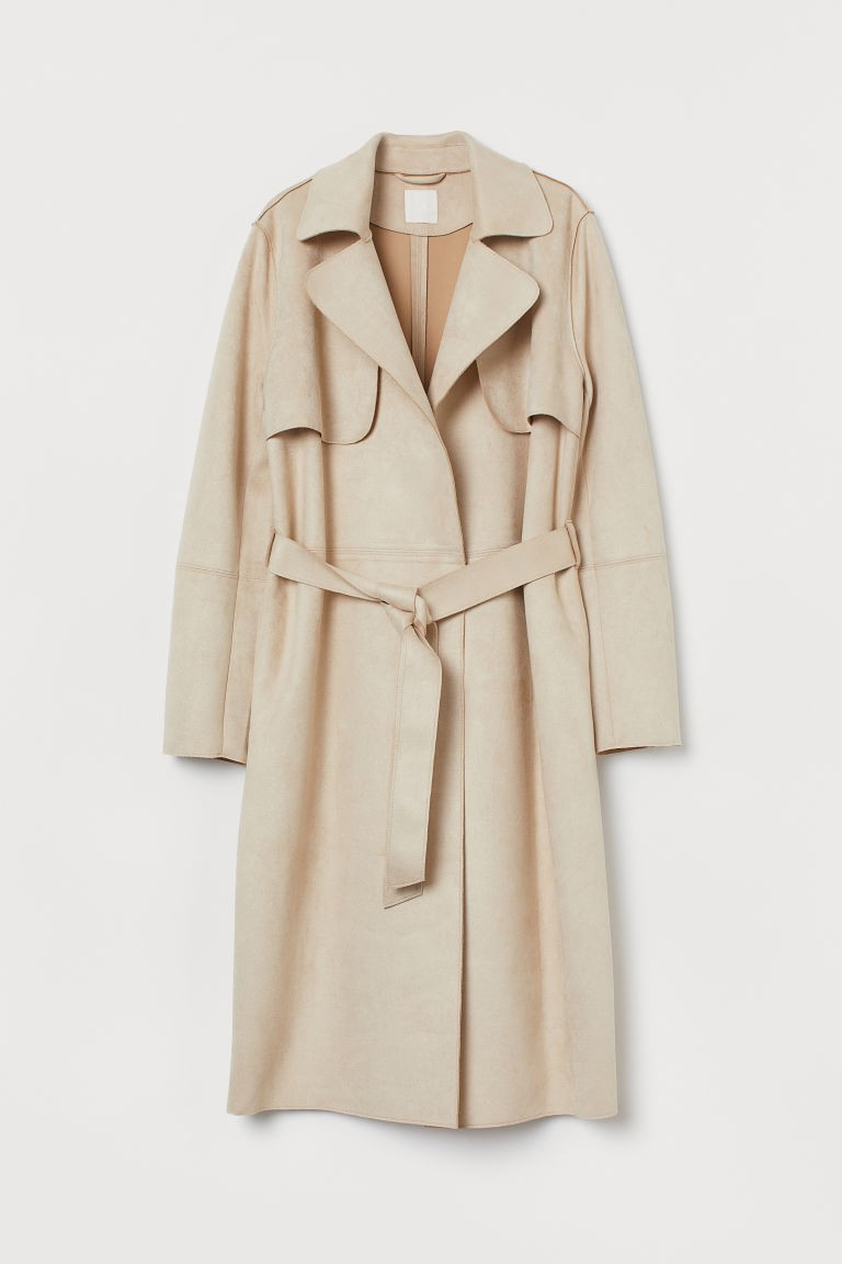 H & M - Faux Suede Trenchcoat - Beige | H&M (US + CA)