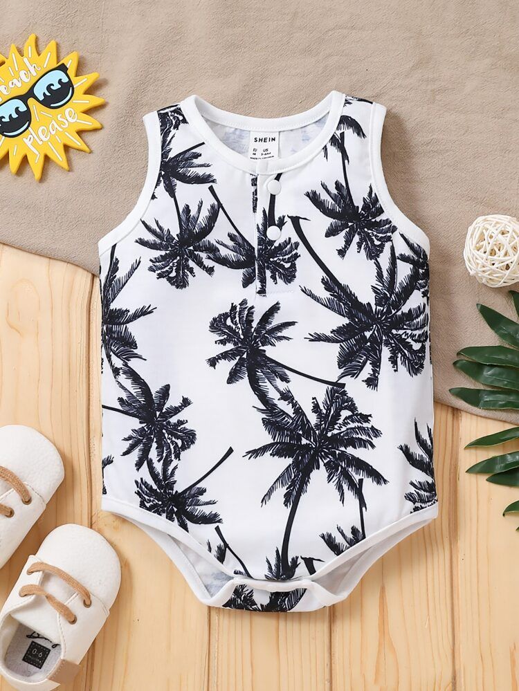 Baby Tropical Print Button Front Bodysuit | SHEIN