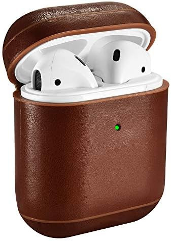 AirPods Case, ICARER Genuine Airpods Leather Case (The Front LED Visible) Wireless Charging Cover fo | Amazon (US)