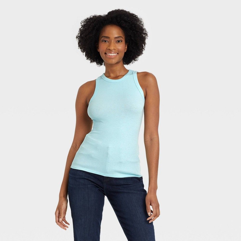 Women's Slim Fit Rib Tank Top - A New Day Light Blue XXL | Target