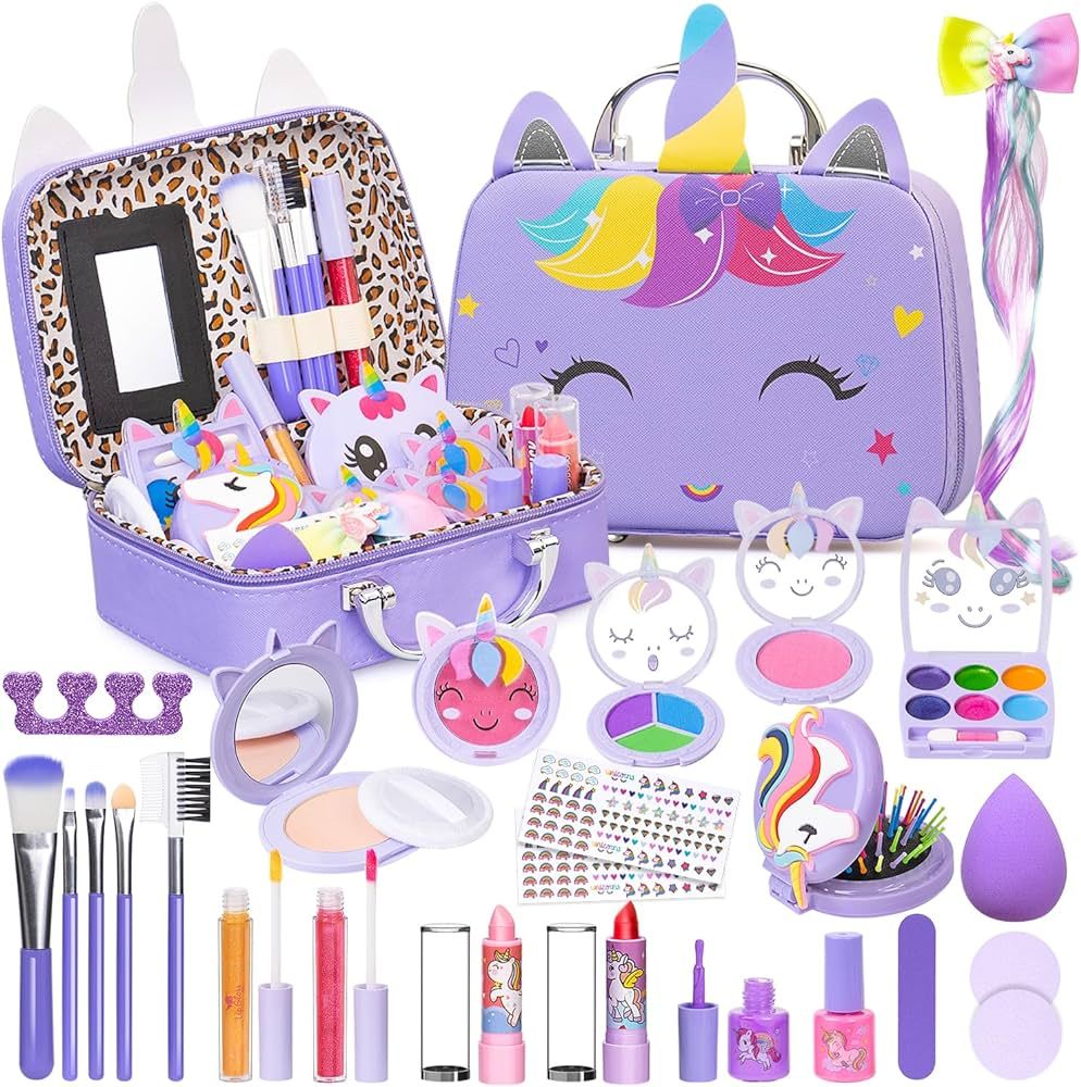 Kids Makeup Kit for Girl - Kids Washable Makeup Girls Toys with Unicorn Cosmetic Case, Real Girl ... | Amazon (US)