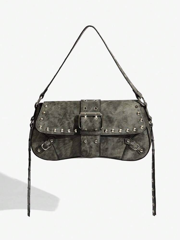 SHEIN SXY Ladies, Women Shoulder Bag, Hobo Bag, Fashionable, Personalized, Versatile, Cool, Street, Rivet, Tassels, Teenagers, Y2k Bag, Gothic Punk Bag For Women, 2000s Fashion Style Bag For Women, Halloween Purse Perfect For Fancy Party Halloween Fashion & Gothic Fashion, Best Halloween Gifts For Women | SHEIN