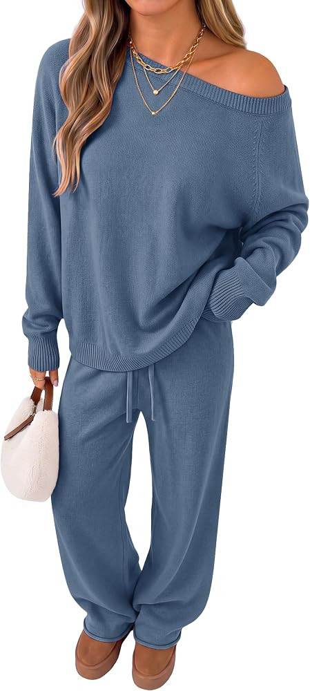 ZESICA Womens Fall Off the Shoulder 2 Piece Lounge Sweater Matching Sets | Amazon (US)