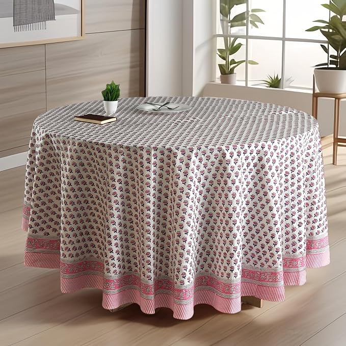 CPC Round Tablecloth- Cotton Indian Block Print Tablecloth -Handmade Printed Washable Cotton Tabl... | Amazon (US)