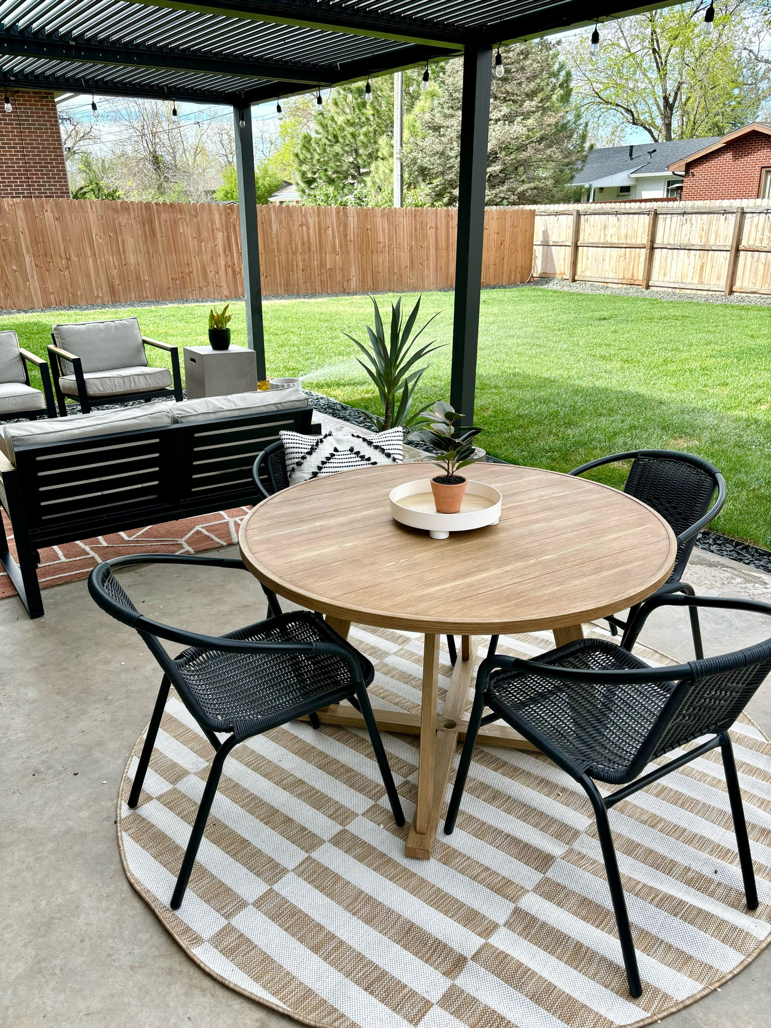 So excited about our patio refresh! Table is $199! The faux yucca tree is on sale and looks so real.  