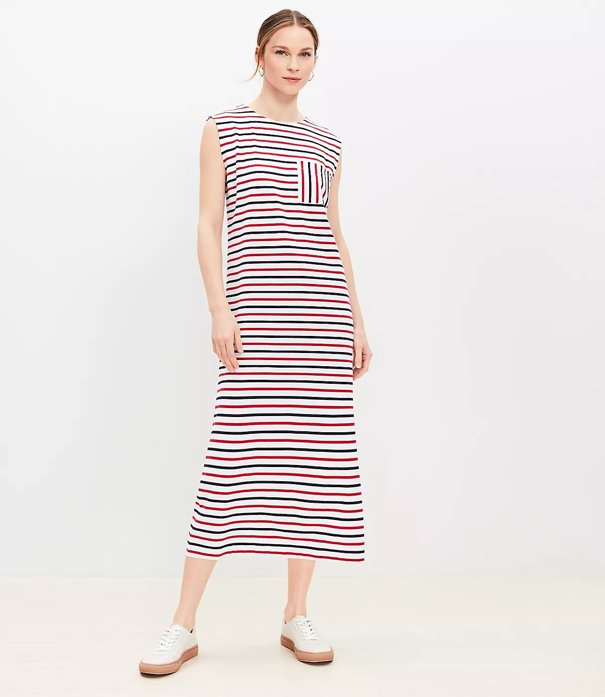 Striped Pocket Muscle Tee Midi Dress | LOFT