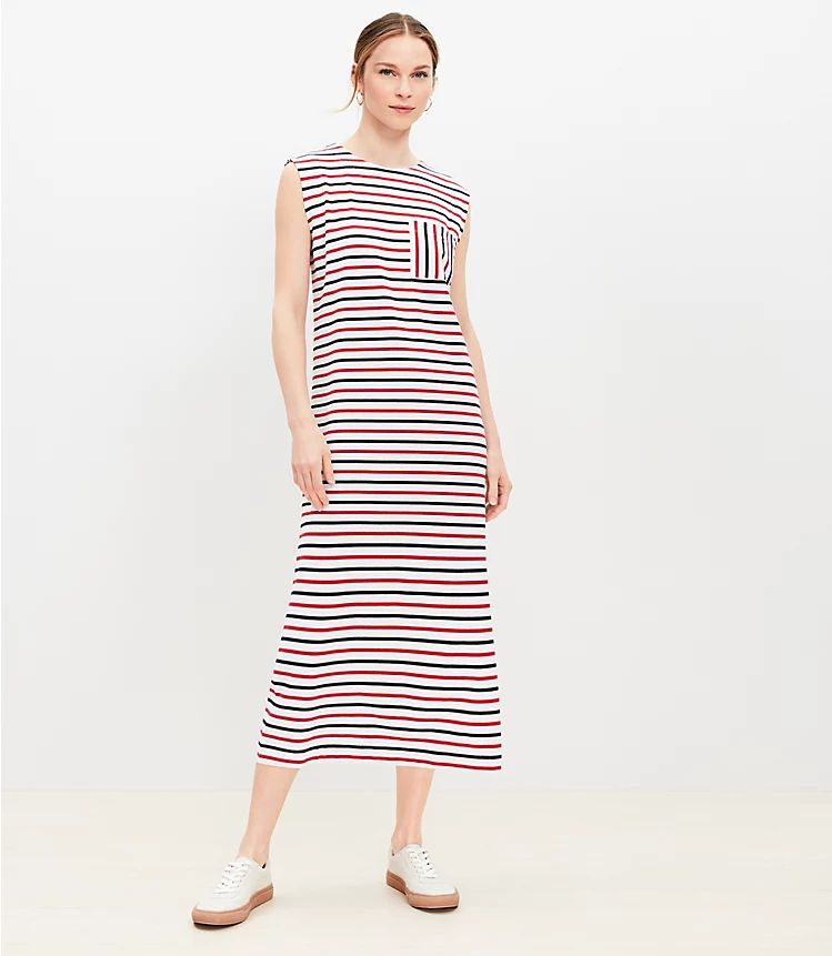 Striped Pocket Muscle Tee Midi Dress | LOFT