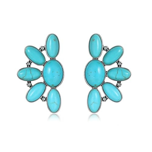 ecozran Turquoise Western Earrings for Women Turquoise Jewelry Oval Teardrop Stud Handmade Vintage Silver Statement Earrings Boho Western Jewelry Gift for Her | Amazon (US)