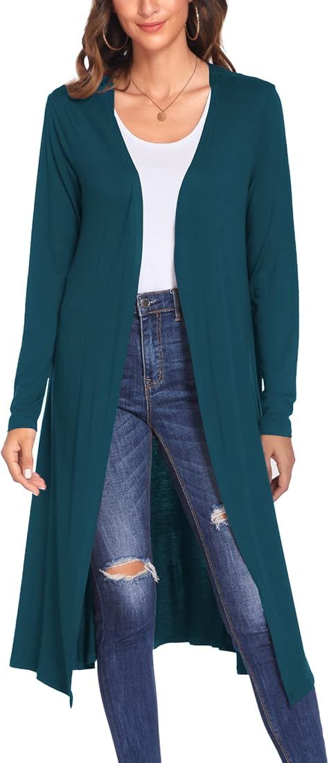 Bluetime Women Plus Size Long Open Front Drape Maxi Cardigan Lightweight Duster Long Sleeve Cardi... | Amazon (US)