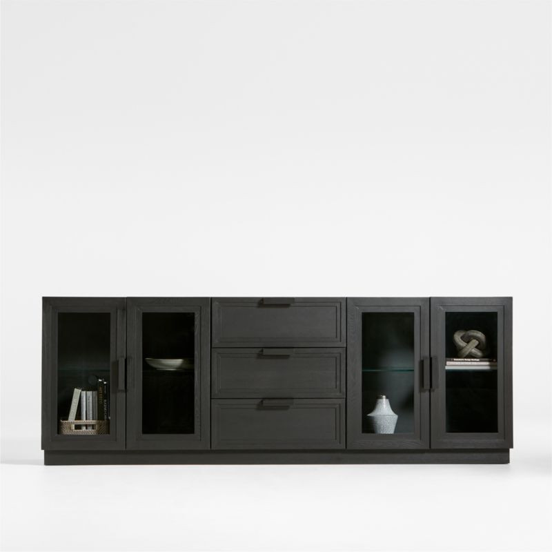 Calypso Charcoal 90" Media Console/TV Stand with Storage + Reviews | Crate & Barrel | Crate & Barrel