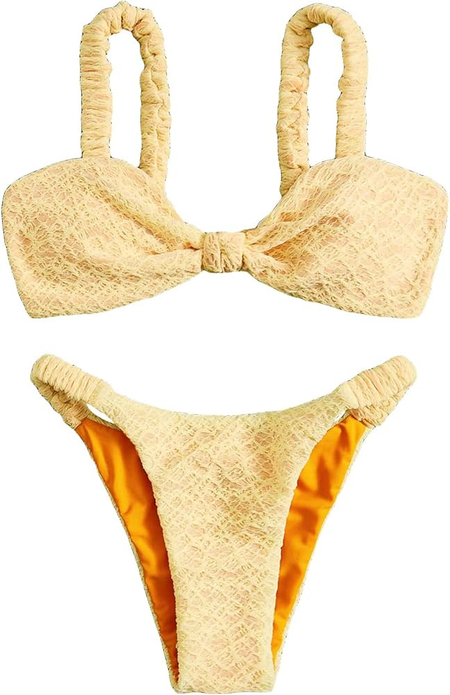 MakeMeChic Women's 2 Piece Bathing Suits Knot High Cut Bikini Set Swimsuit | Amazon (US)