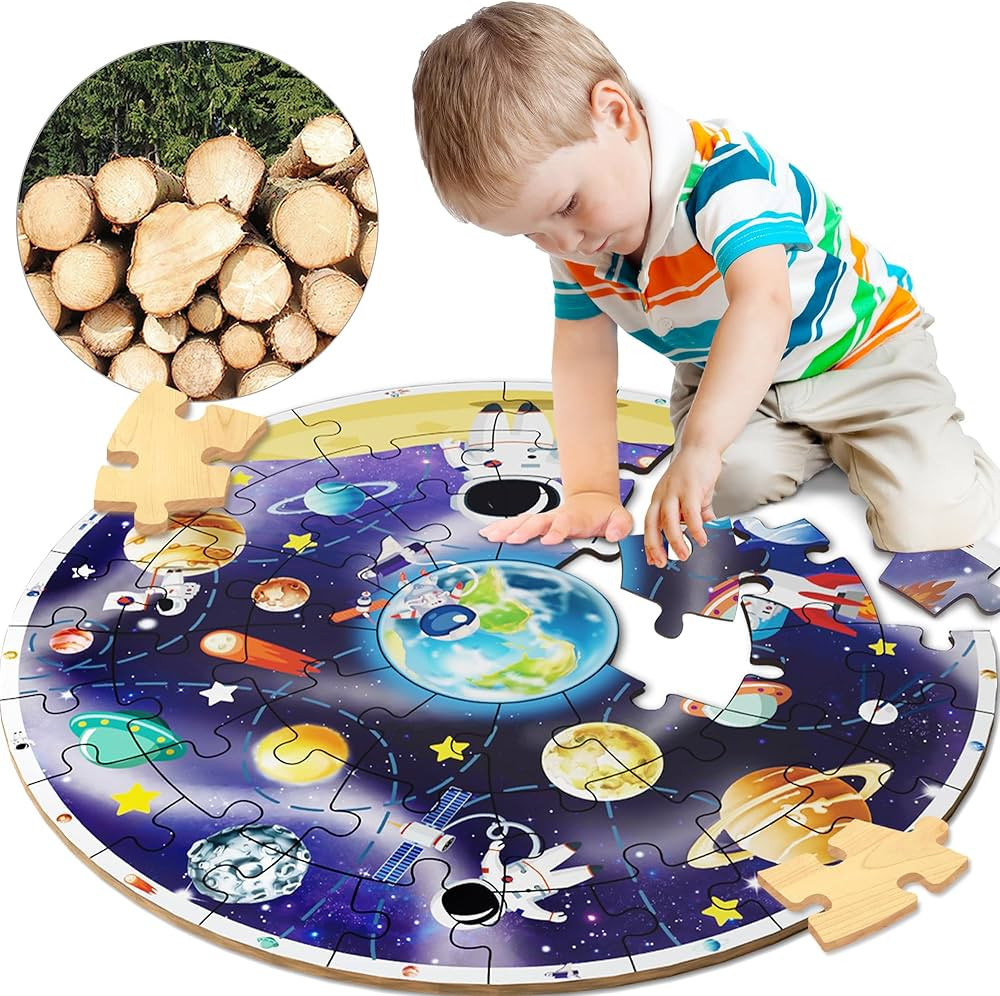 iPlay, iLearn Kids Puzzle Ages 4-8, Wooden Solar System Floor Puzzles Ages 3-5, Large Round Space... | Amazon (US)