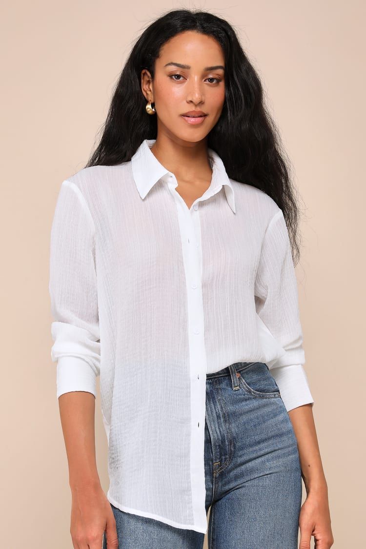Truest Charm White Semi-Sheer Textured Button-Up Top | Lulus