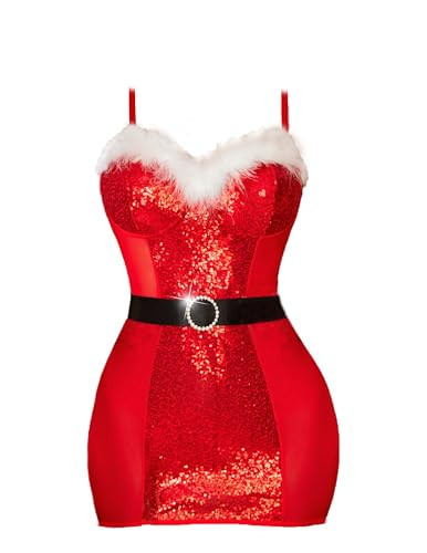 Avidlove Christmas Lingerie for Women Sexy Xmas Lingerie Santa Babydoll Bodysuit with Belts Red Medium | Amazon (US)