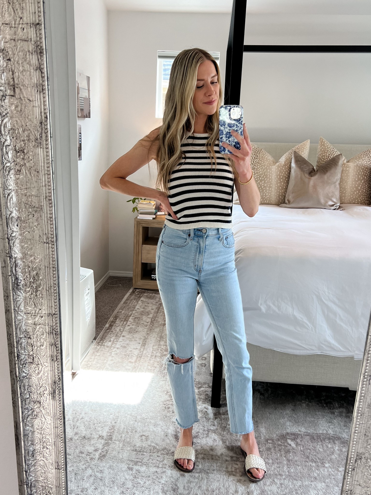 Summer dinner outfit! I’m loving sweater tanks right now! Some of these denim options are currently on sale. Sweater tank top, striped tank top, 4th of July outfit, bbq outfit, Fourth of July outfit, summer outfit, mom outfit, cute casual outfit, nautical outfit, fisherman style outfit  

#LTKOver40 #LTKSeasonal #LTKSaleAlert