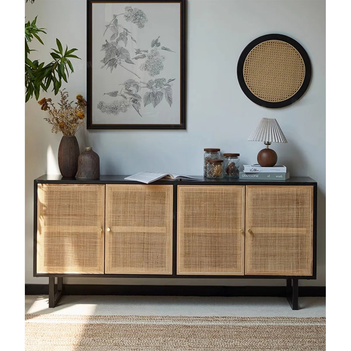 EliteFurnishings Vintage Rattan Woven Large-Capacity Accent Cabinet | Wayfair | Wayfair North America
