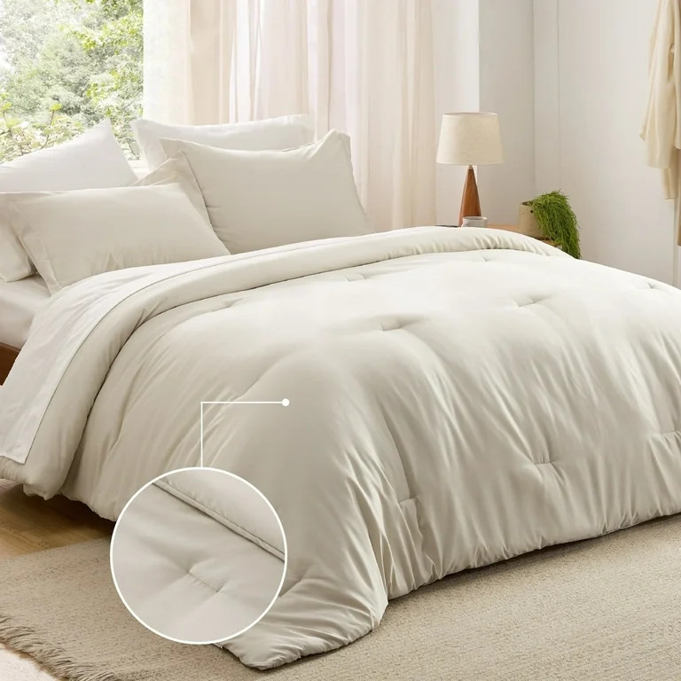 Cozy Comfort King Size Comforter Set Beige, 7 Pieces Lightweight Bedding Sets Boho, with Comforte... | Walmart (US)