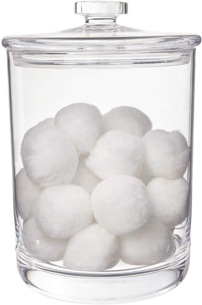 STORi Premium Quality Makeup and Cotton Ball Holder | 60-oz Clear Plastic Apothecary Jar with Lid... | Amazon (US)